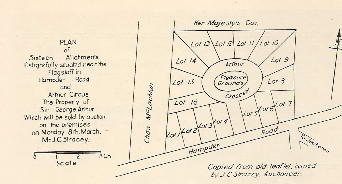 Original 1847 plan for Arthur Circus for sale of land by auctioneer J. C. Stracey