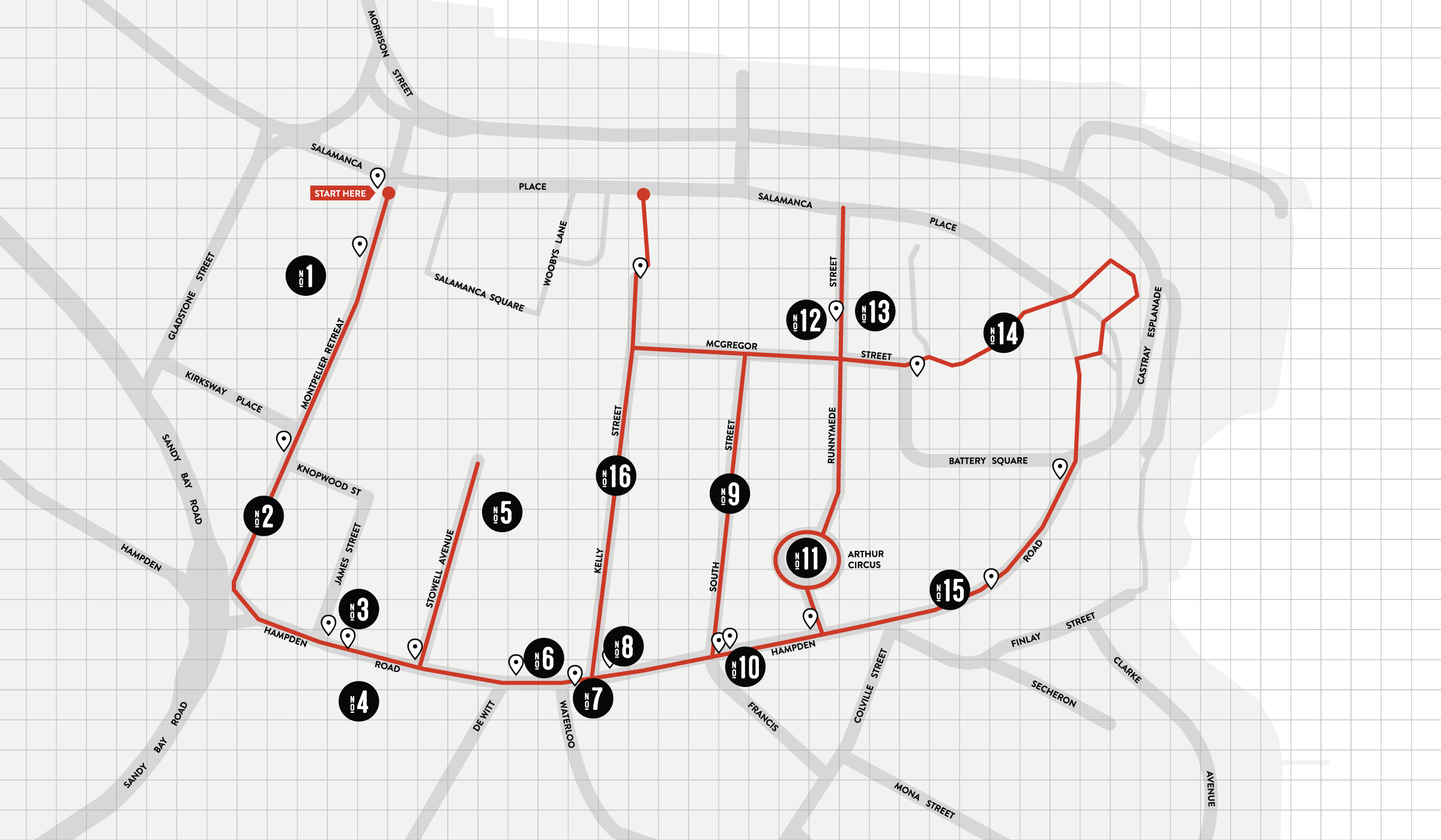Locations map In Bobby’s Footsteps Battery Point History Walk, Hobart Tasmania