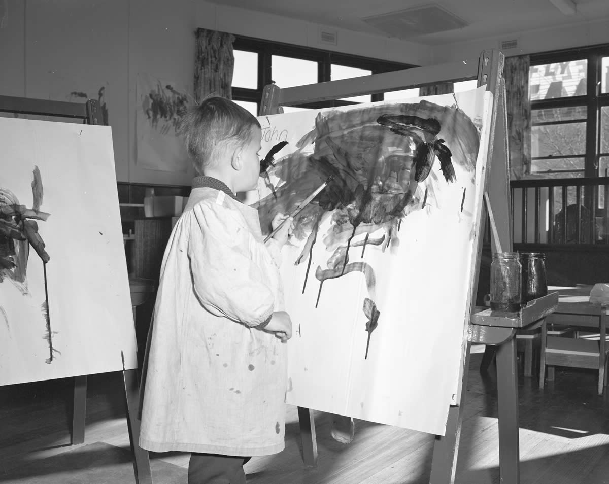 Finger painting at Lady Gowrie 1960s