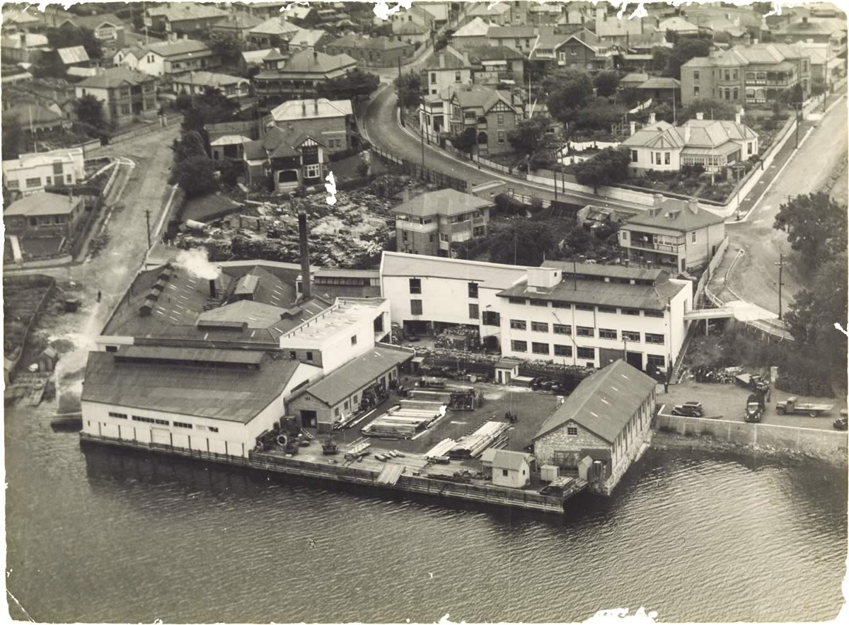 Huon Cry fruit processing factory in the foreground 1940s